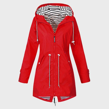 Veste De Pluie Mi-longue À Capuche Pour Femme | Taille Ajustable