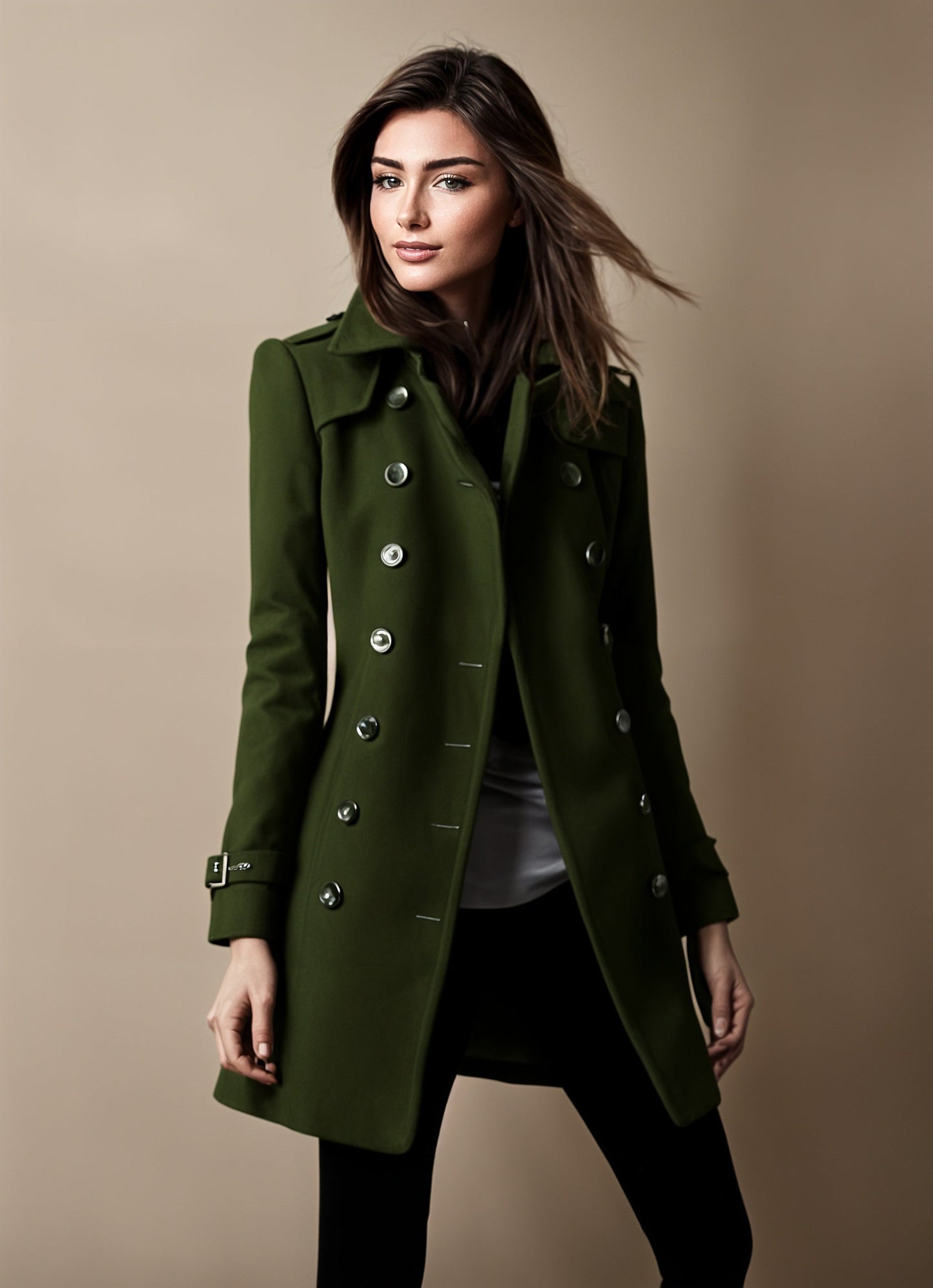 Manteau Femme Élégant Noir Classique à Col Montant