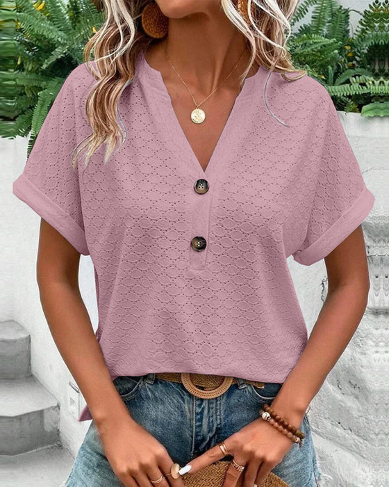 Blouse Été Légère Manches Courtes Col en V Féminine