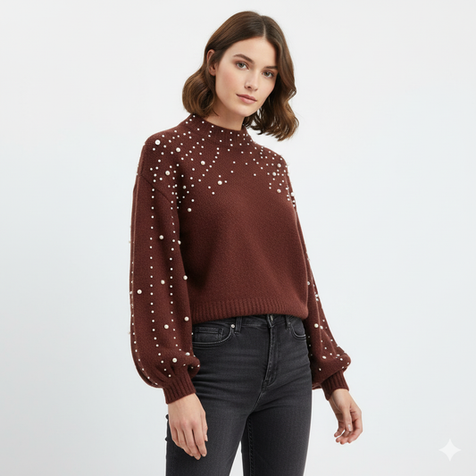 Pull Femme Chic Hiver à Perles – Maille Douce Élégante - LuxeStyle