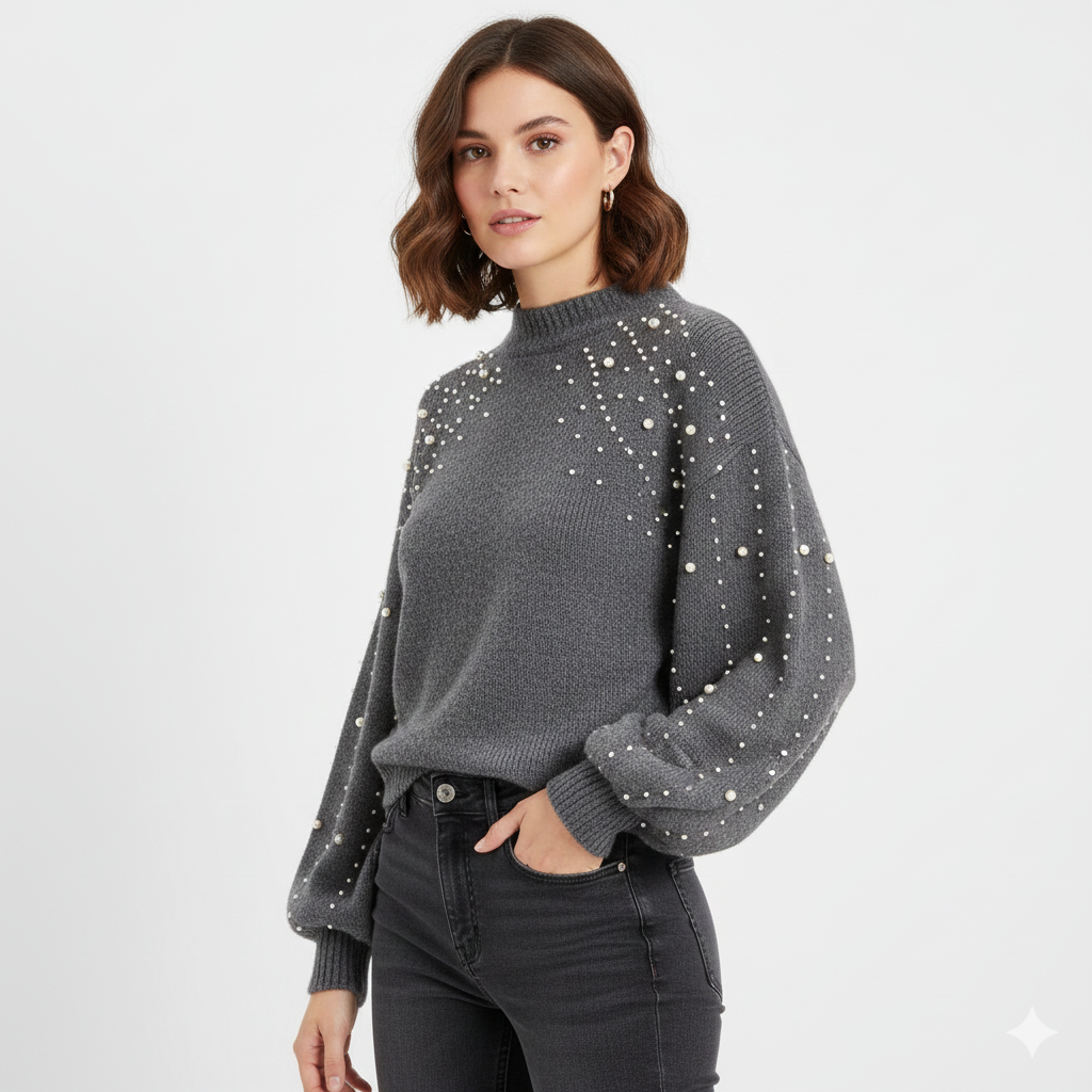 Pull Femme Chic Hiver à Perles – Maille Douce Élégante