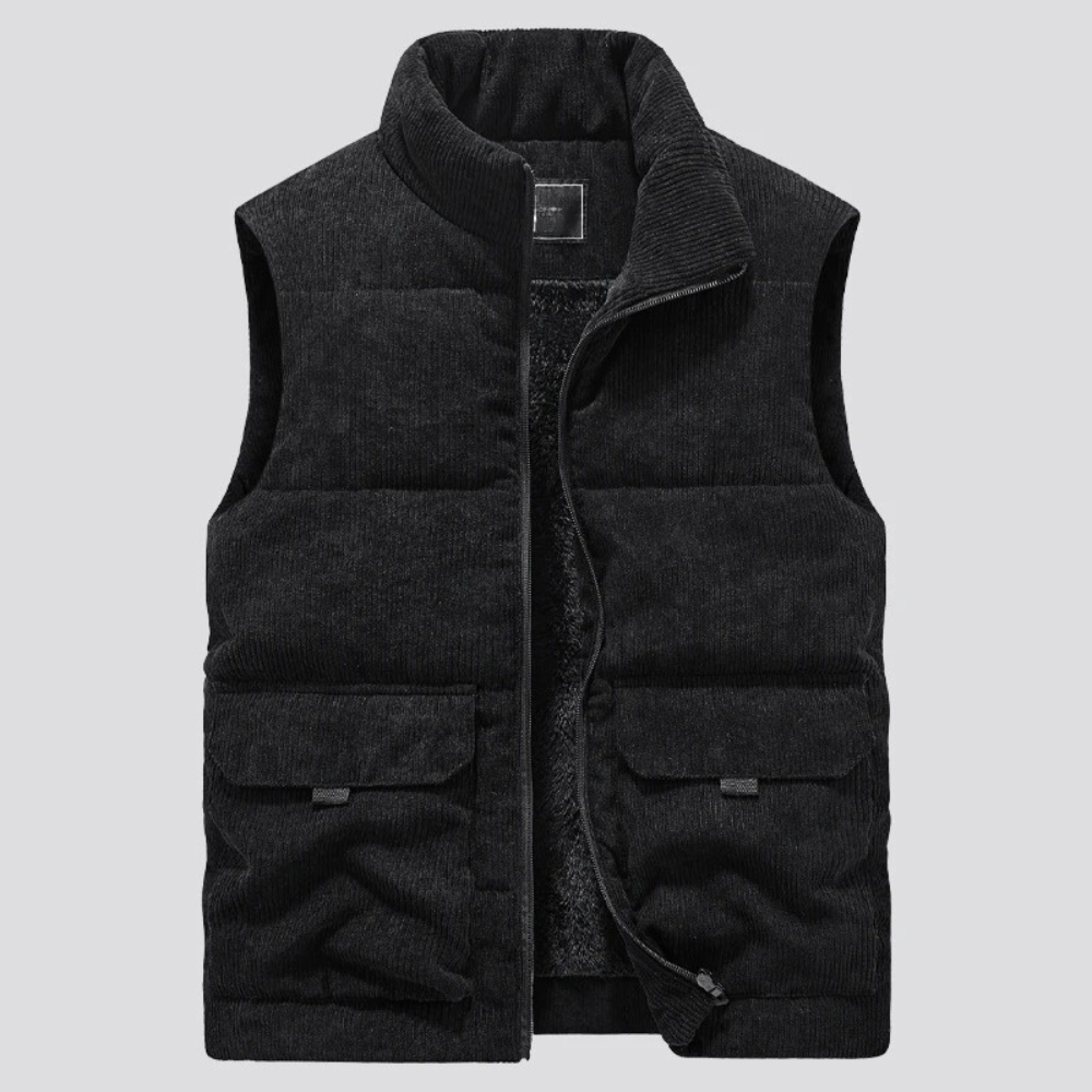 Gilet Homme Velours Doux sans Manches avec Poches et Fermeture Éclair