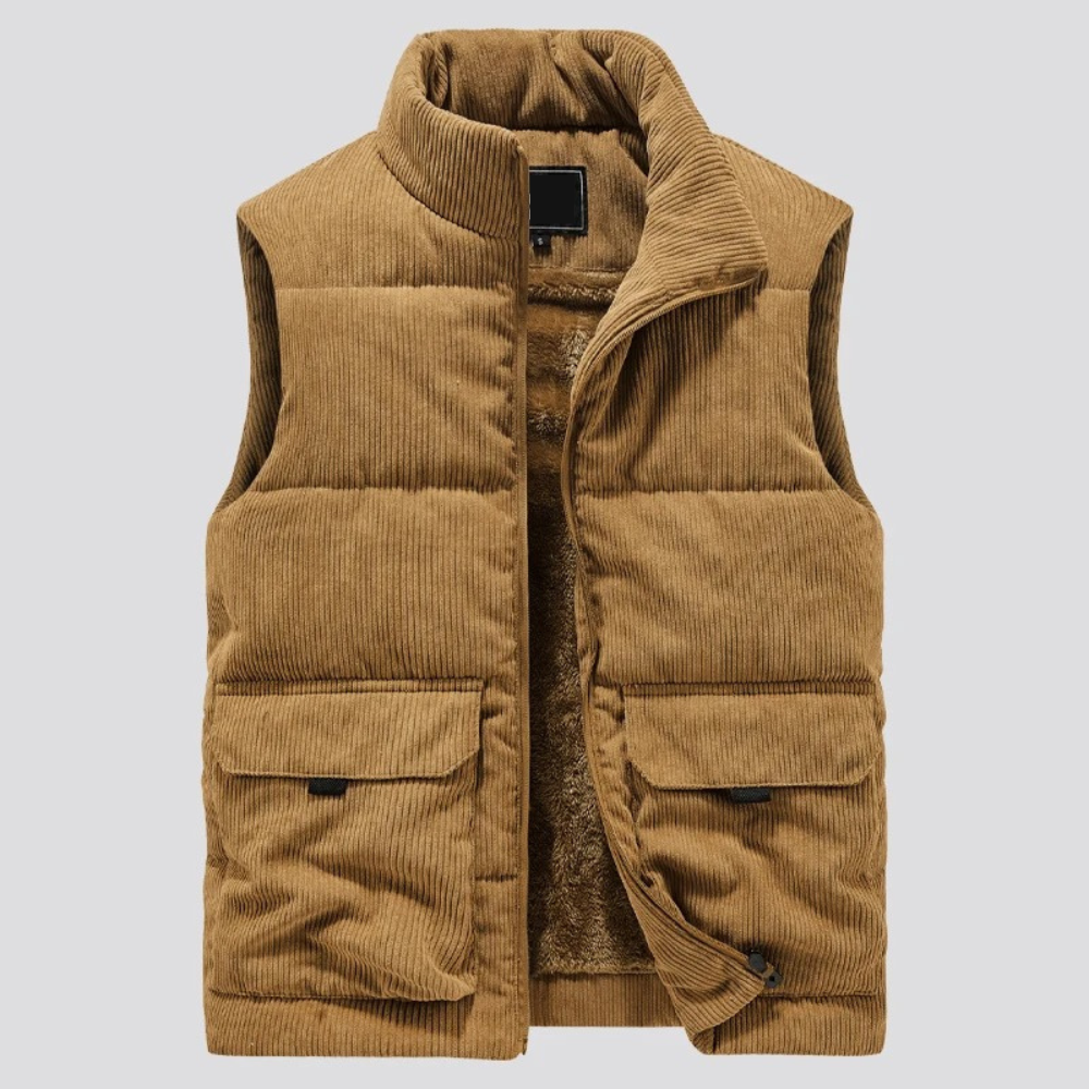Gilet Homme Velours Doux sans Manches avec Poches et Fermeture Éclair - LuxeStyle