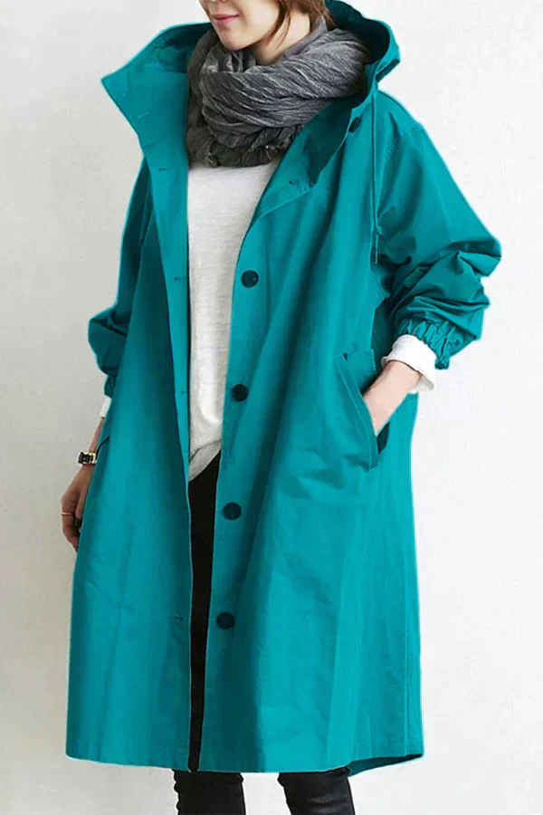 Manteau de Pluie Élégant Femme – Parka Imperméable avec Capuche Grande