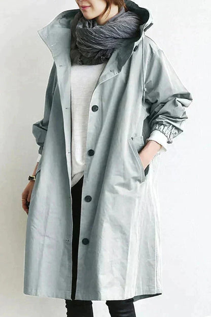 Manteau de Pluie Élégant Femme – Parka Imperméable avec Capuche Grande