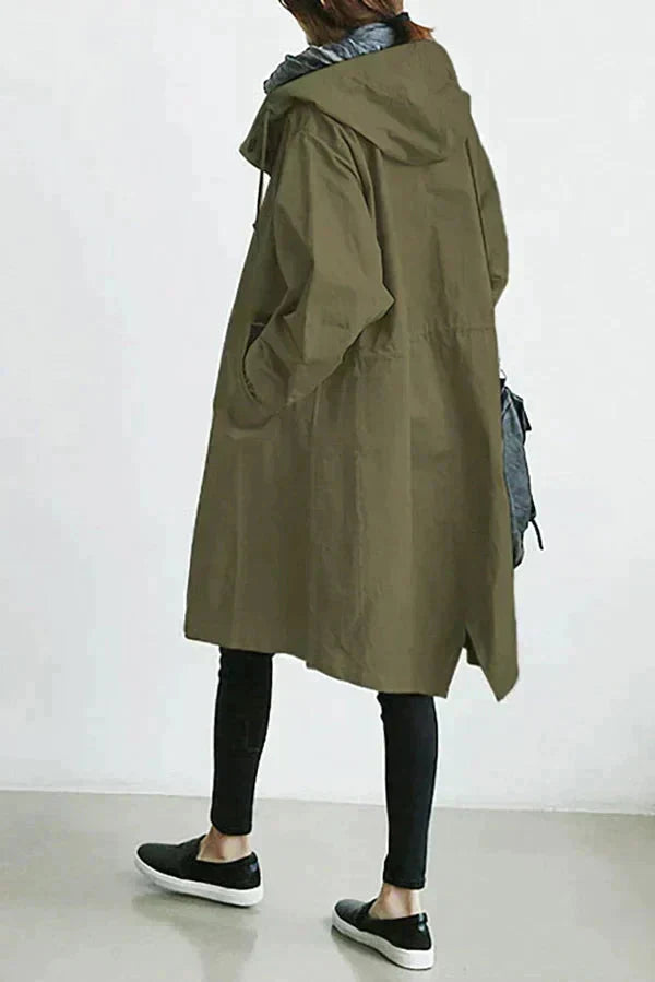Manteau de Pluie Élégant Femme – Parka Imperméable avec Capuche Grande