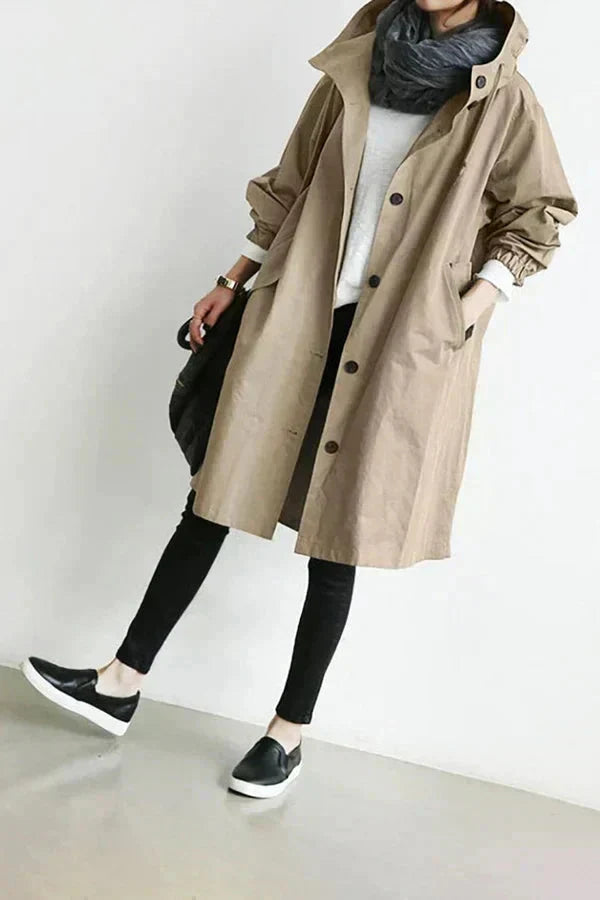 Manteau de Pluie Élégant Femme – Parka Imperméable avec Capuche Grande