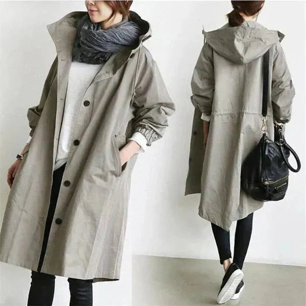 Manteau de Pluie Élégant Femme – Parka Imperméable avec Capuche Grande - LuxeStyle