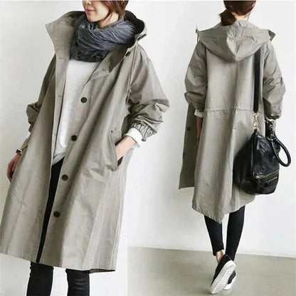 Manteau de Pluie Élégant Femme – Parka Imperméable avec Capuche Grande - LuxeStyle