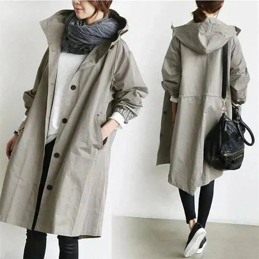 Manteau de Pluie Élégant Femme – Parka Imperméable avec Capuche Grande - LuxeStyle