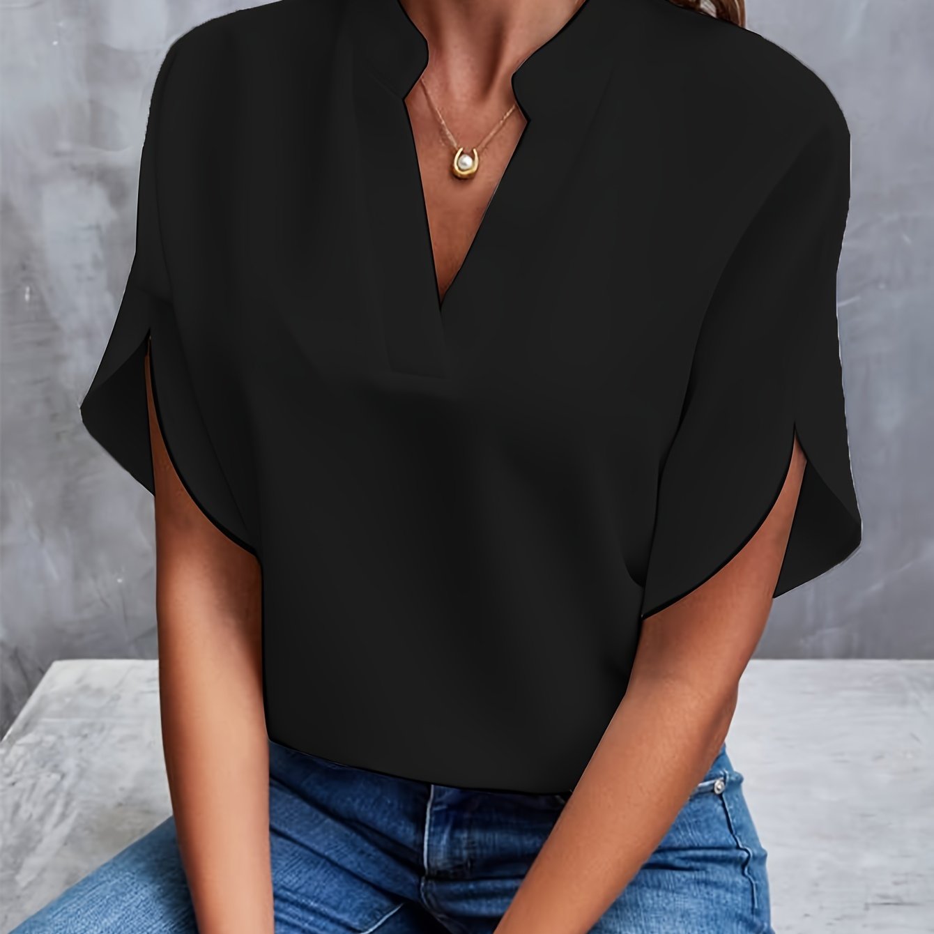 Blouse Été Femme Manches Courtes Col en V