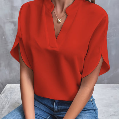 FluiVee™ – Blouse Femme Chic Col V Fendu Manches Fluides Confortable