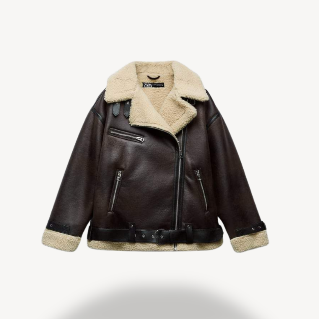 Veste aviateur marron en fausse fourrure pour femme
