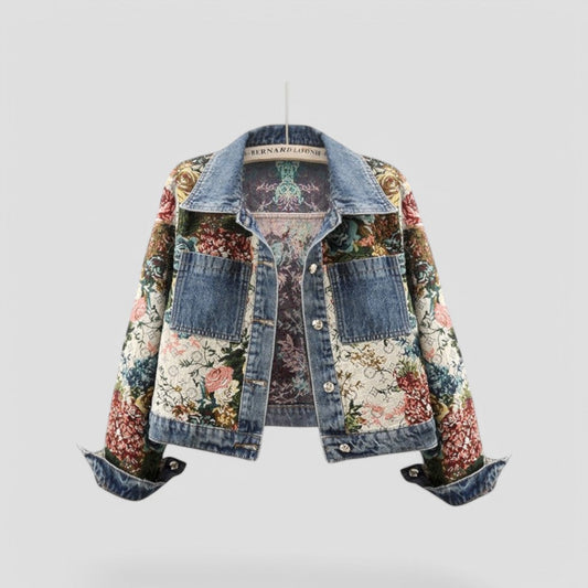 Veste en jean patchwork à fleurs style bohème streetwear vintage