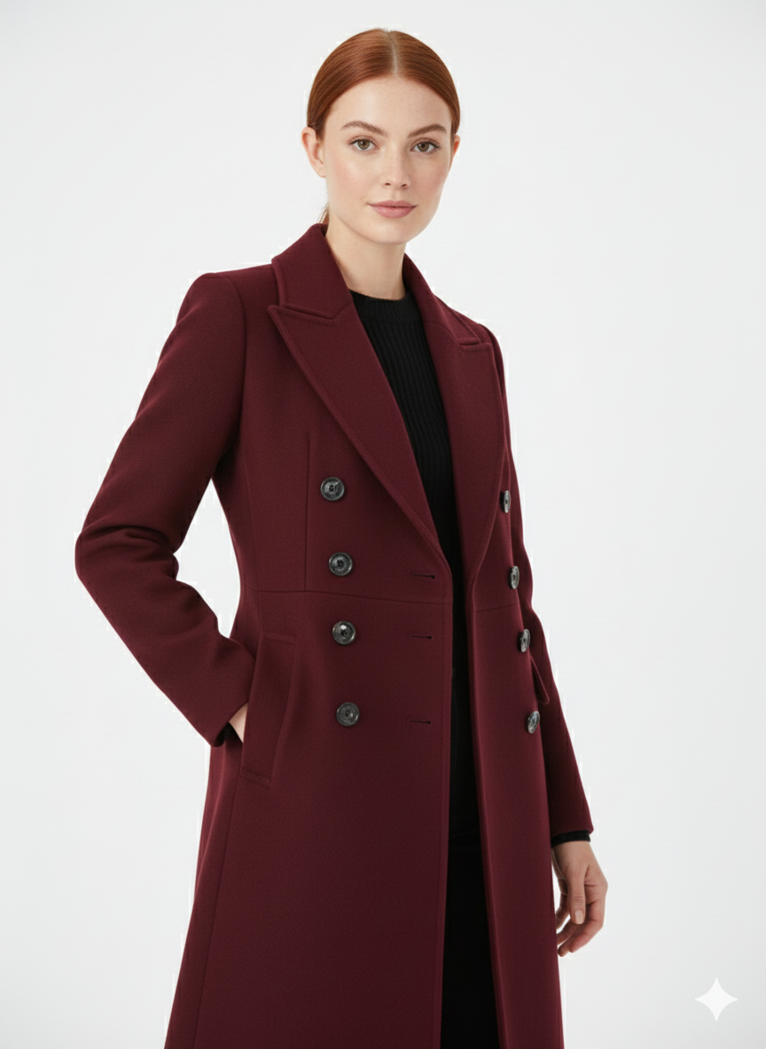 Manteau Femme Élégant en Laine Douce à Fermeture Double - LuxeStyle