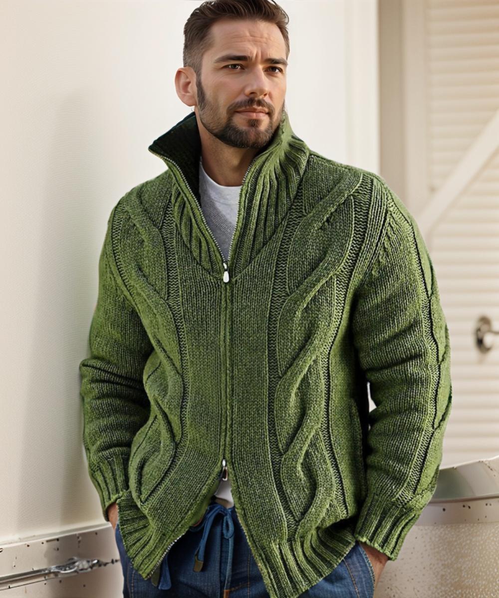 Gilet en laine épais vert foncé pour homme hiver - LuxeStyle