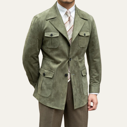 Blazer safari homme sur mesure avec poches à rabat