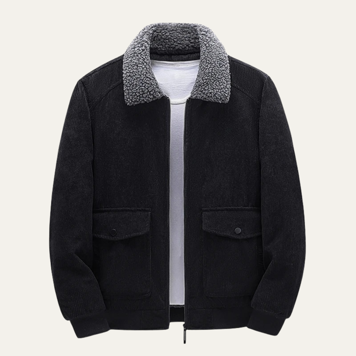 Blouson aviateur en velours côtelé pour homme avec poches à boutons-pression