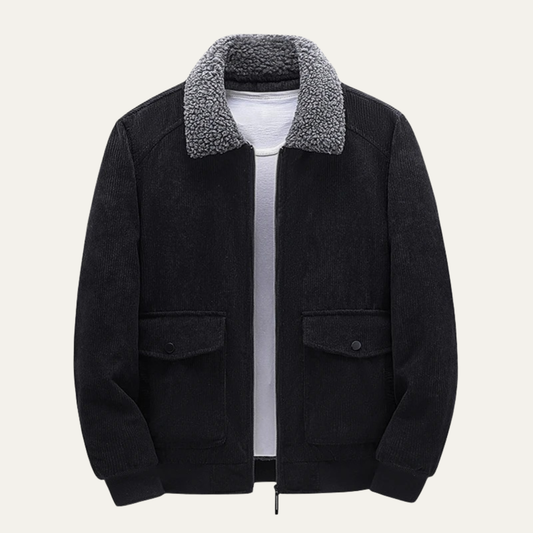 Blouson aviateur en velours côtelé pour homme avec poches à boutons-pression