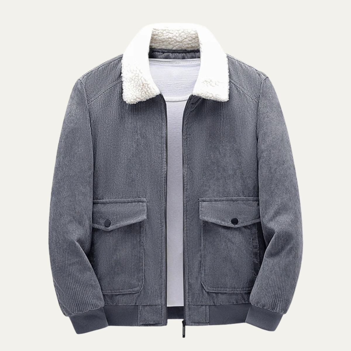 Blouson aviateur en velours côtelé pour homme avec poches à boutons-pression