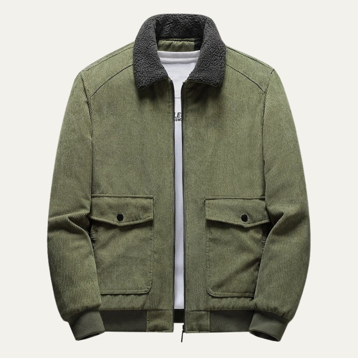 Blouson aviateur en velours côtelé pour homme avec poches à boutons-pression