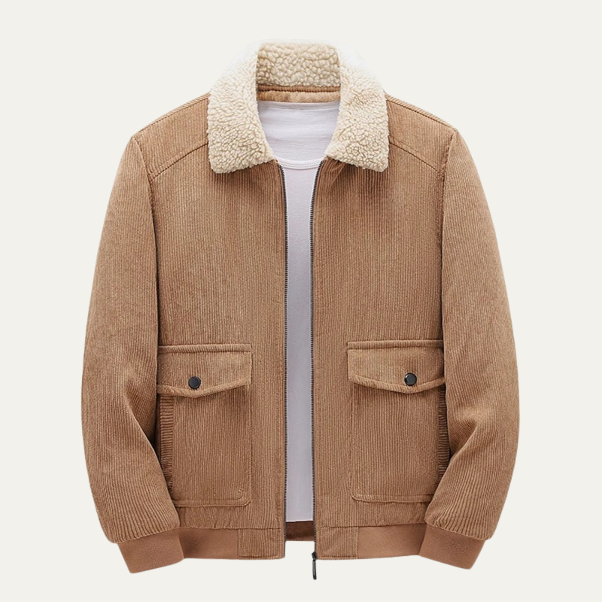 Blouson aviateur en velours côtelé pour homme avec poches à boutons-pression