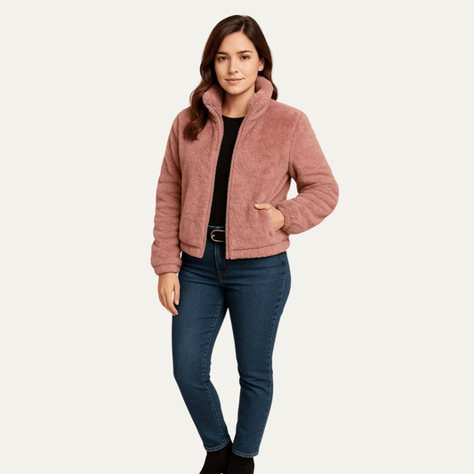 Blouson bomber court en peluche pour femme