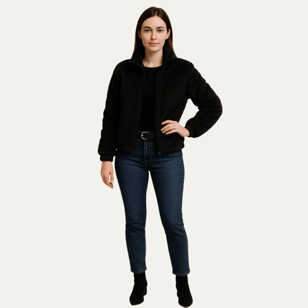 Blouson bomber court en peluche pour femme