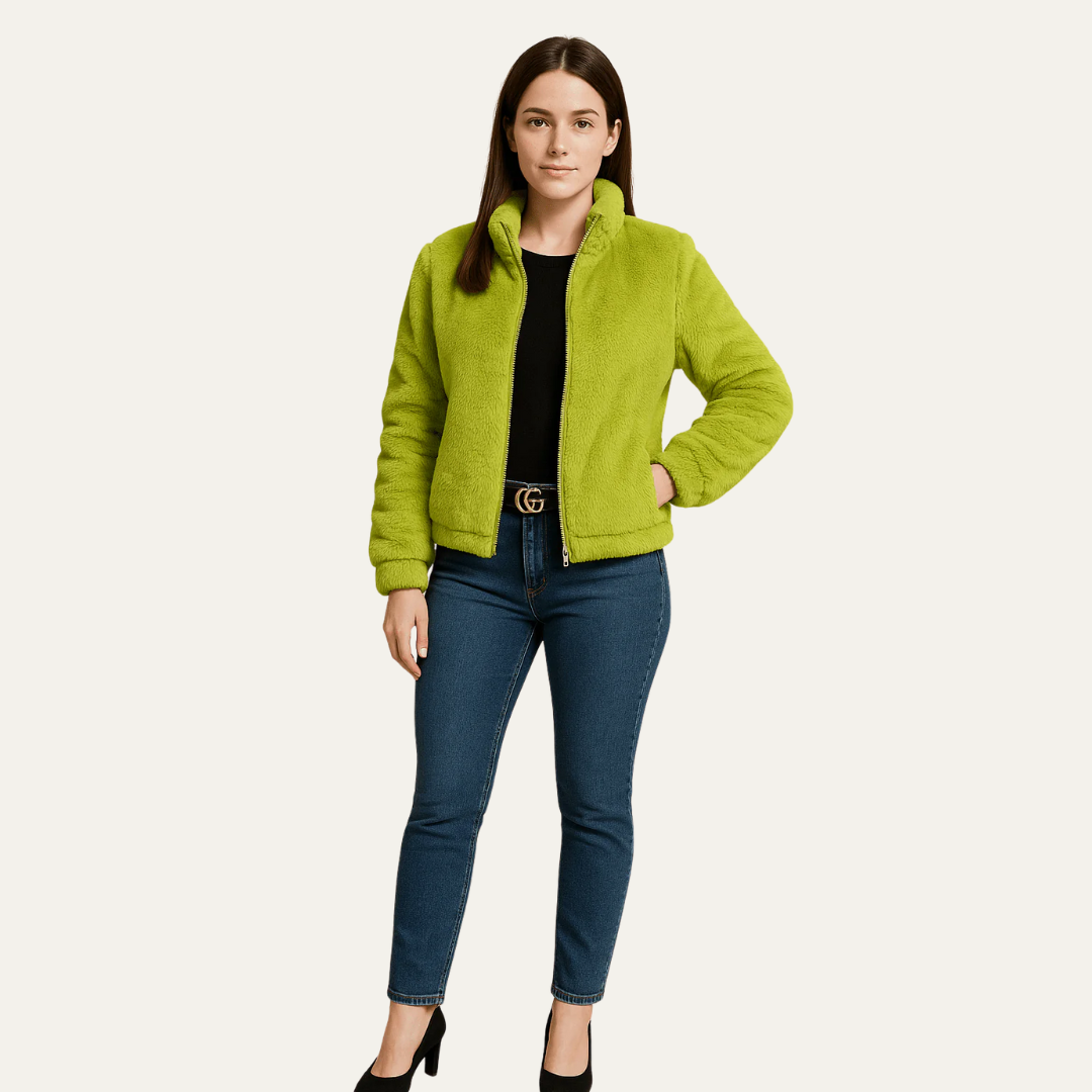Blouson bomber court en peluche pour femme