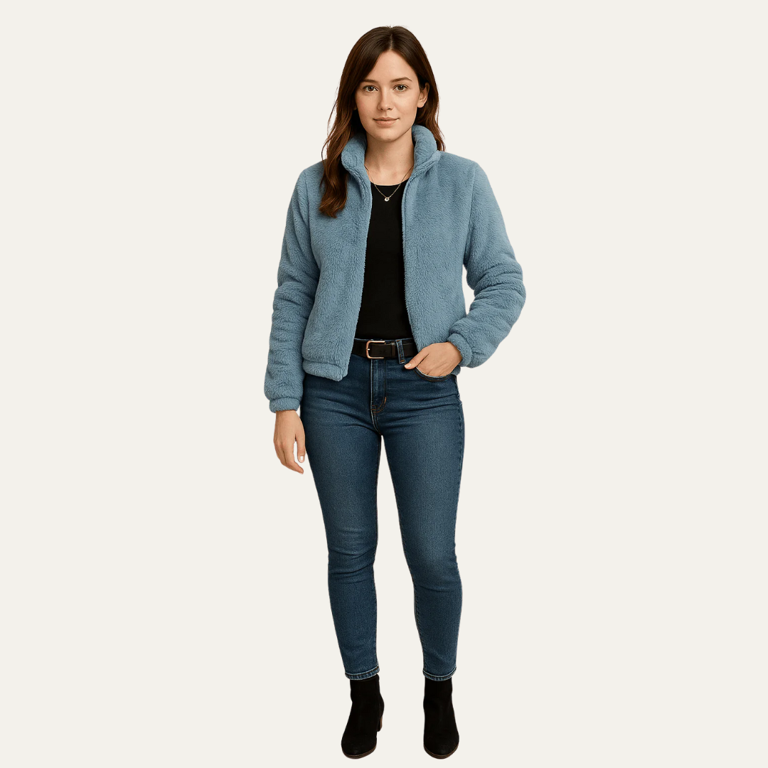 Blouson bomber court en peluche pour femme