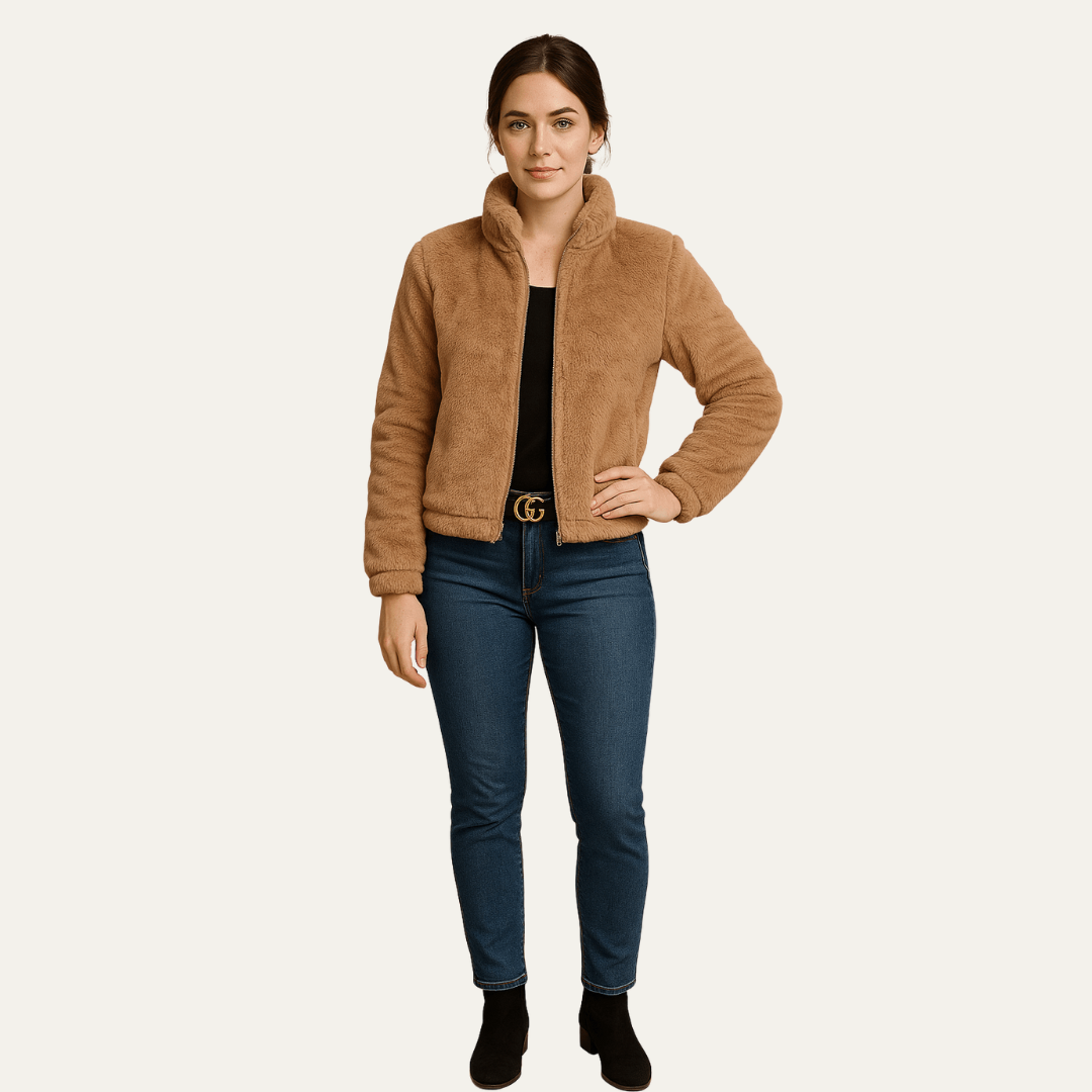 Blouson bomber court en peluche pour femme