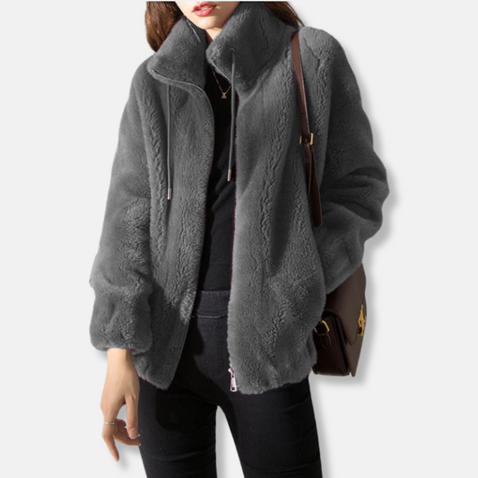 Blouson bomber zippé en peluche pour femme