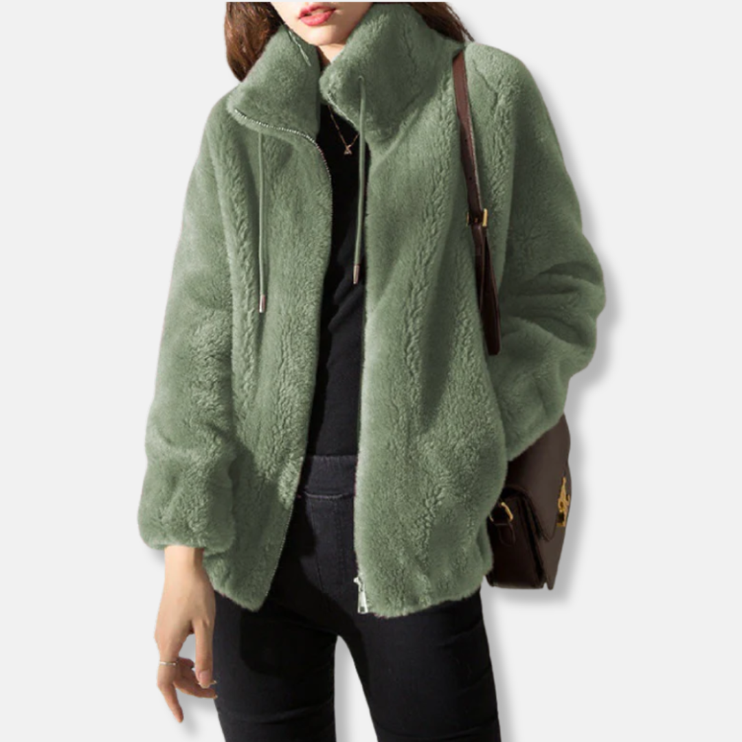 Blouson bomber zippé en peluche pour femme