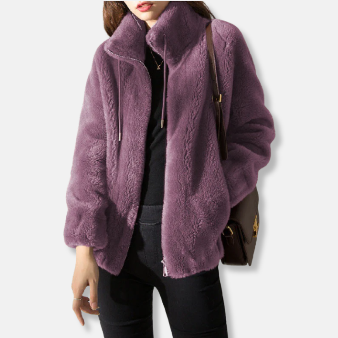 Blouson bomber zippé en peluche pour femme