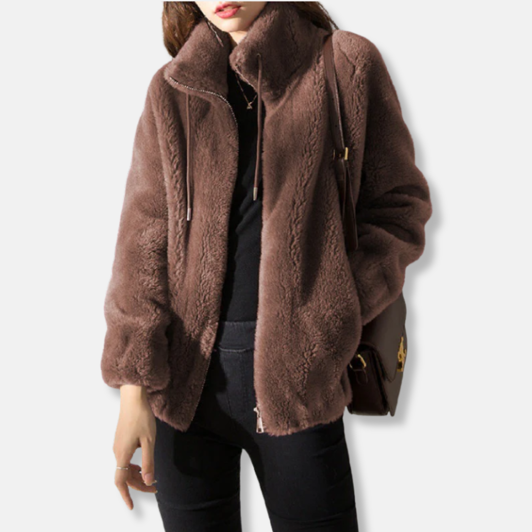 Blouson bomber zippé en peluche pour femme