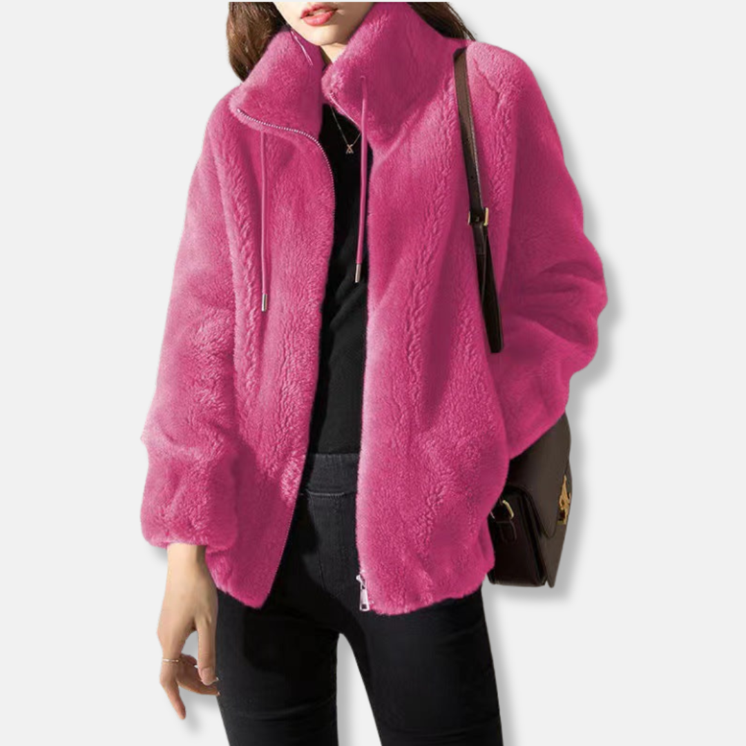 Blouson bomber zippé en peluche pour femme
