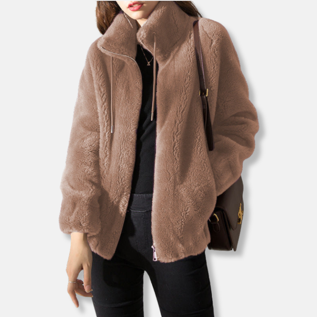 Blouson bomber zippé en peluche pour femme