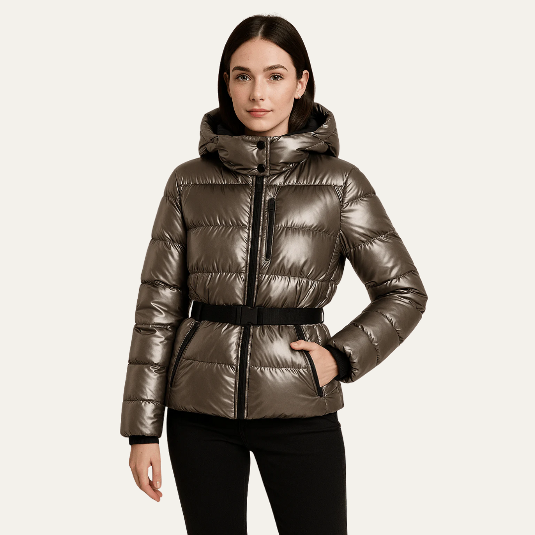 Doudoune à capuche ceinturée pour femme