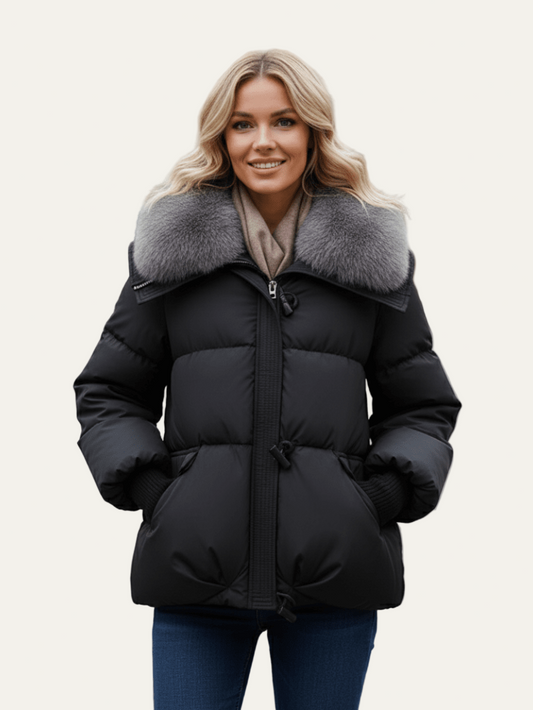 Doudoune courte à col en fourrure pour femme