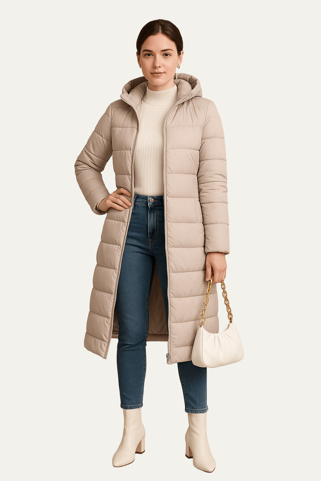 Doudoune longue cintrée pour femme