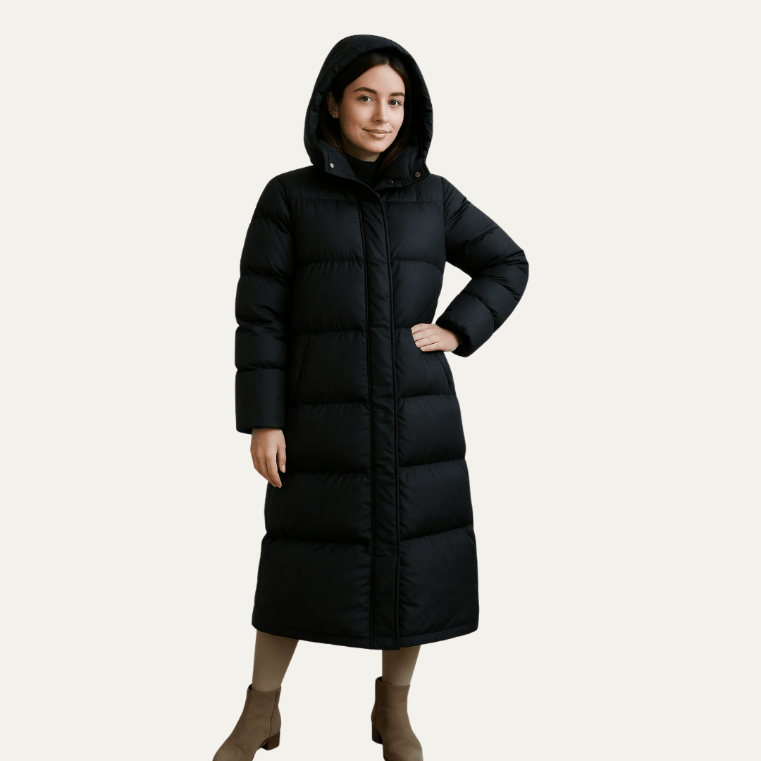 Doudoune longue matelassée à capuche pour femme