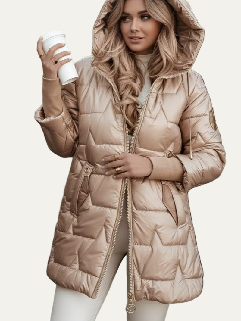 Doudoune mi-longue brillante pour femme