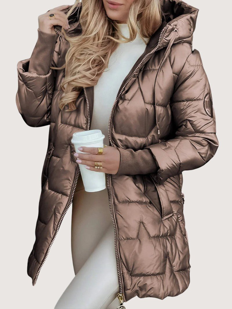 Doudoune mi-longue brillante pour femme