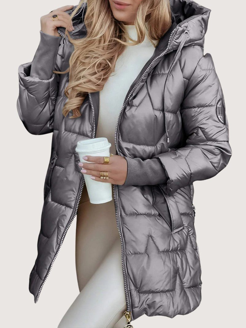 Doudoune mi-longue brillante pour femme