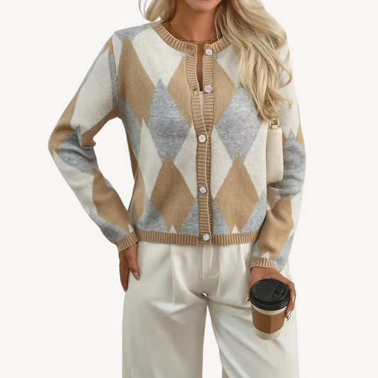Gilet à carreaux col V pour femme