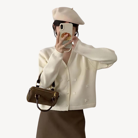 Gilet à col en V avec nœud papillon pour femme
