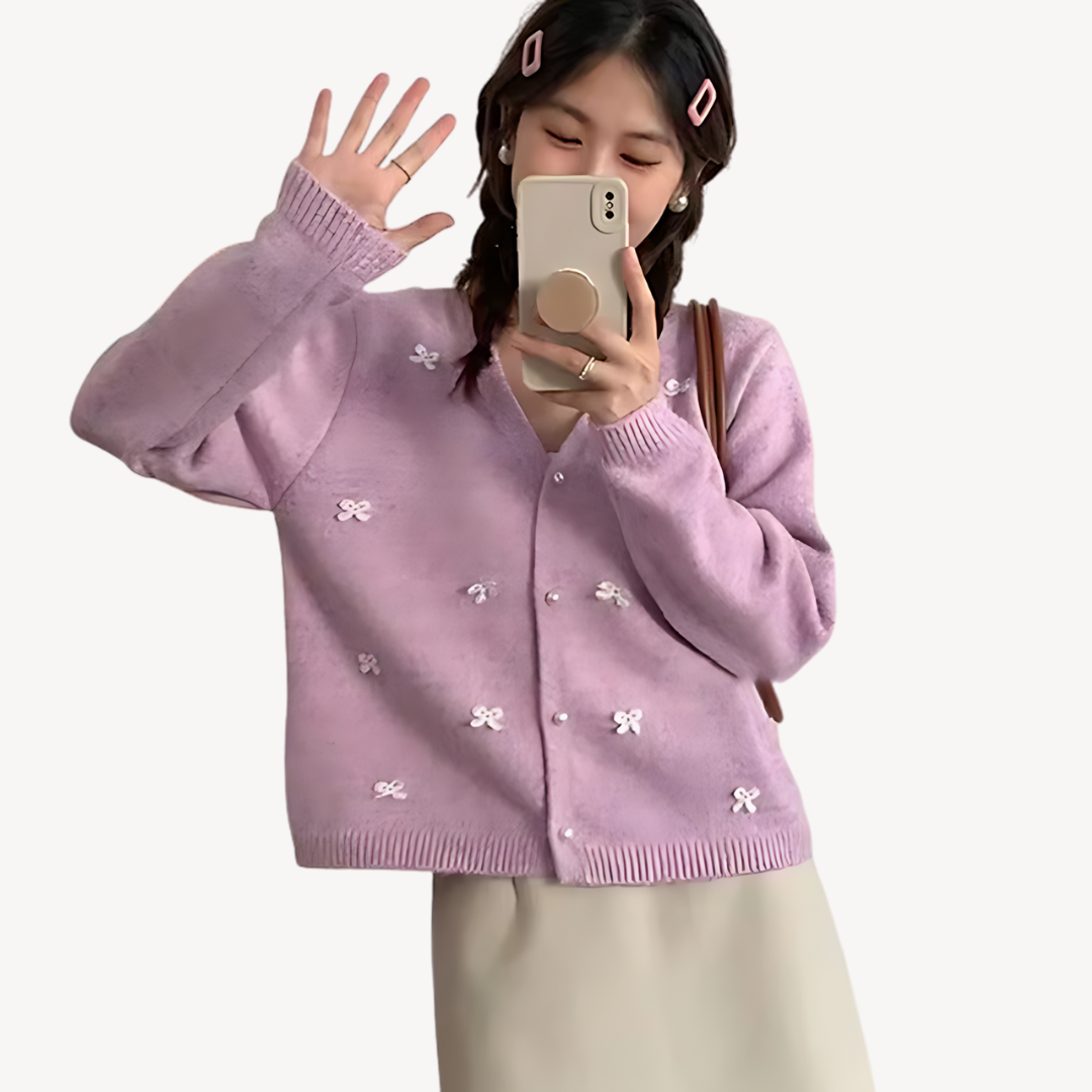 Gilet à col en V avec nœud papillon pour femme