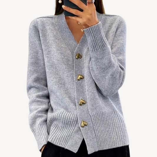 Gilet à col en V et boutons en forme de cœur pour femme