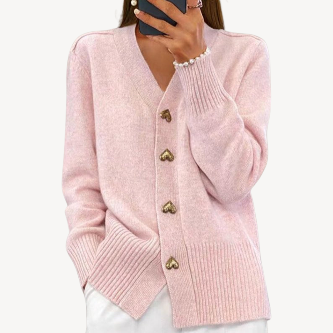 Gilet à col en V et boutons en forme de cœur pour femme