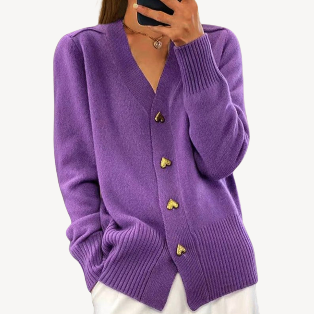 Gilet à col en V et boutons en forme de cœur pour femme